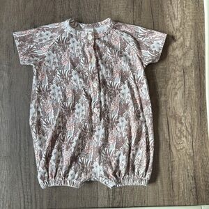 Kate Quinn Neutral Blush Foliage Mushroom Short Sleeve Bubble Romper 18-24M VGUC